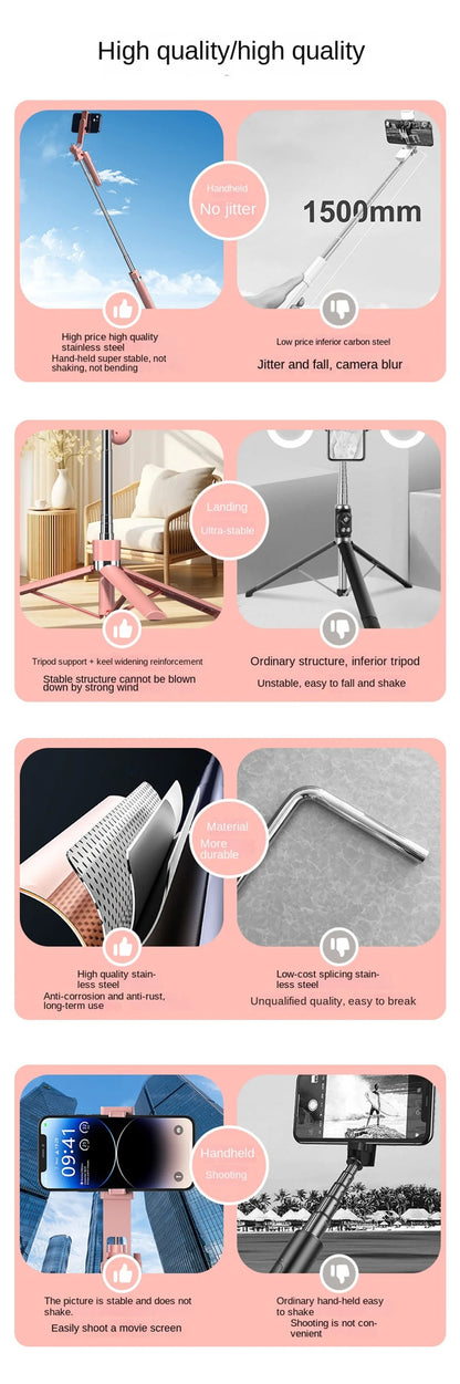 MEUYAG Selfie Stick 360 ° rotation 170cm with Wireless Bluetooth Extended Tripod with Remote Shutter for Android ios smartphone