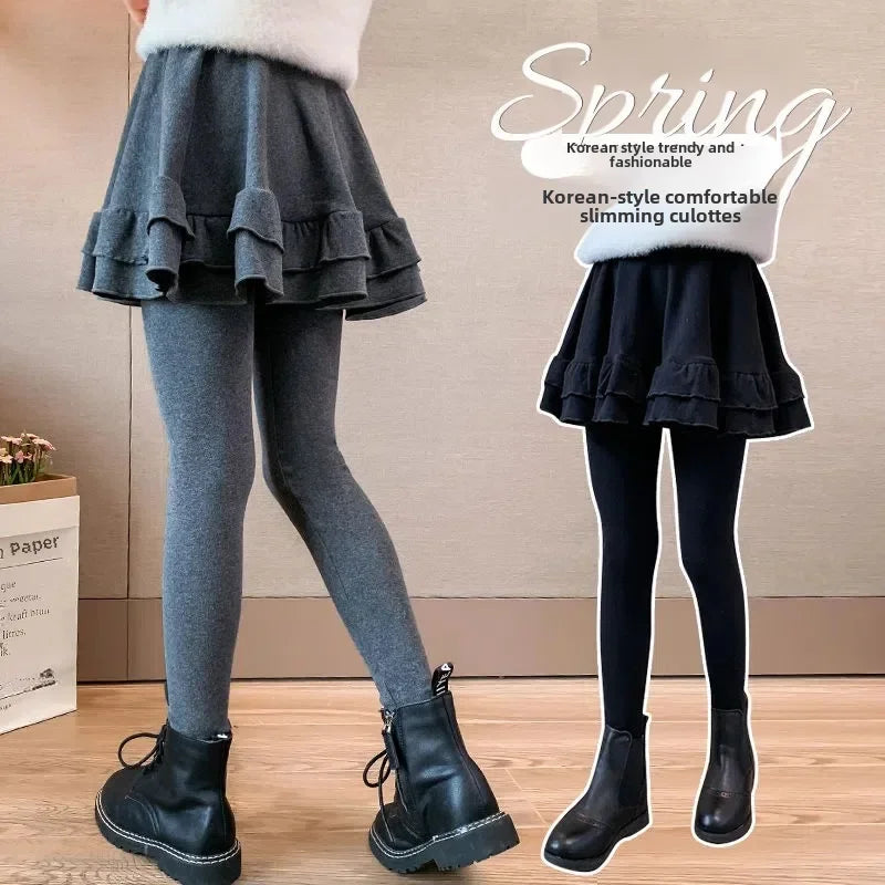 Girls Leggings Skort - Korean Style Two-Piece Skirt Pants | Spring Autumn Kids Outerwear