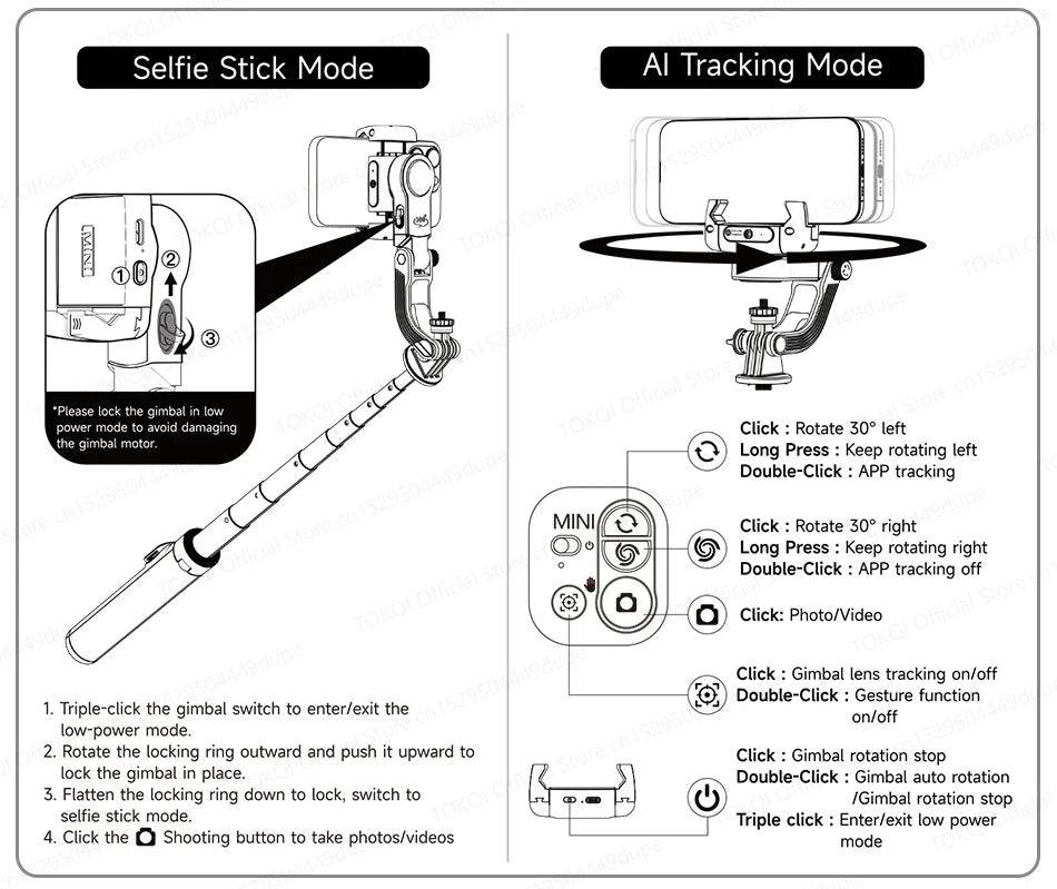 C22 AI Face Tracking Handheld Gimbal Stabiliser 360° Rotation Shoot Selfie Stick Tripod for Mobile Phone, 1/4'' Screw for Camera