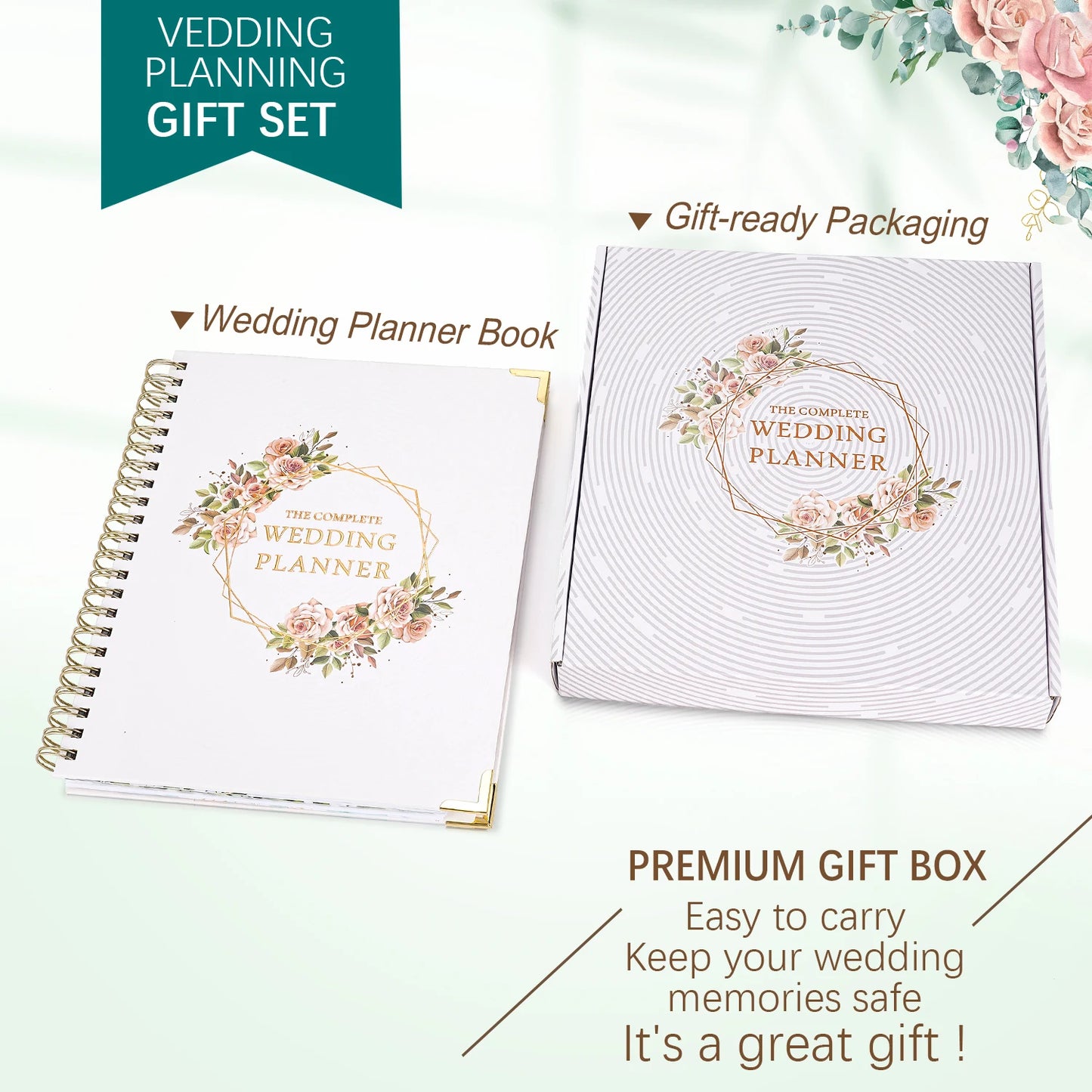 Bride's Wedding Planner&Organizer Wedding Planner Gold Foil Hardcover with Metal Corner+Countdown Calendar Engagement Diary Gift