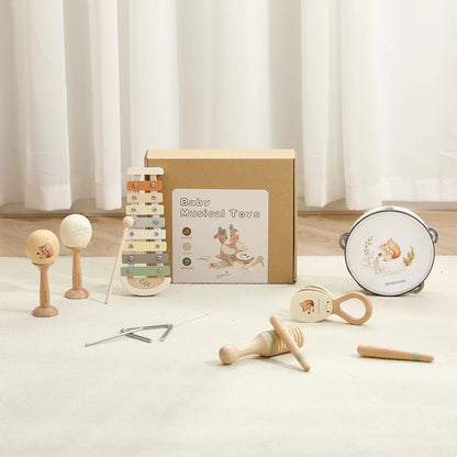 Music Toys Baby Wooden Montessori Toys Children Music Instrument Squirrel Maracas Drum Xylophone Early Education Sensor Toys Set