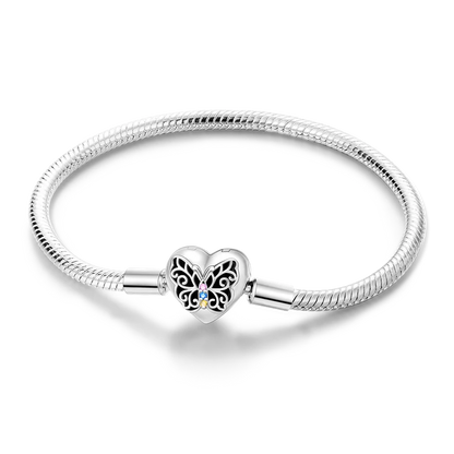 925 Sterling Silver Charm Bracelet - Leaf, Clover, Butterfly & Heart Design | 17-20cm Adjustable