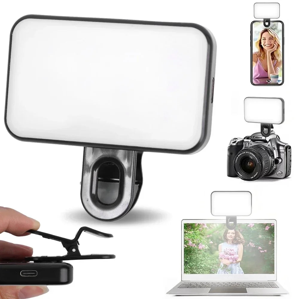 Mini Selfie Fill Light Rechargeable Adjustable Brightness Clip on 3 Mode Led Light for Mobile Phone PC Laptop Clip Filllight