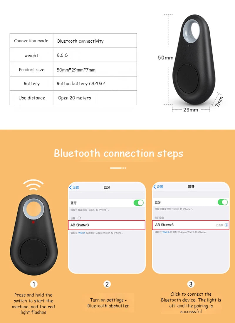 Mobile Phone Shutter Bluetooth Remote Control Selfie, Android Ios Water Drop Wireless Remote Photography, Open 20m Use Distance