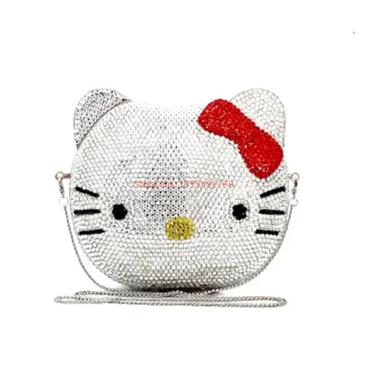 Hello Kitty Anime Cartoon Shape Rhinestone Cartoon Full Of Diamonds Dinner Bag Handmade Diamond-set Lady's Clutch Christmas Gift