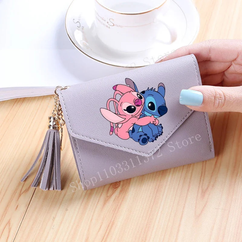 Disney Stitch Women Wallets PU Leather Female Purse Multi-Cards Holder Fashion Cartoon Stich Hasp Gifts Coin Anime Short Wallet