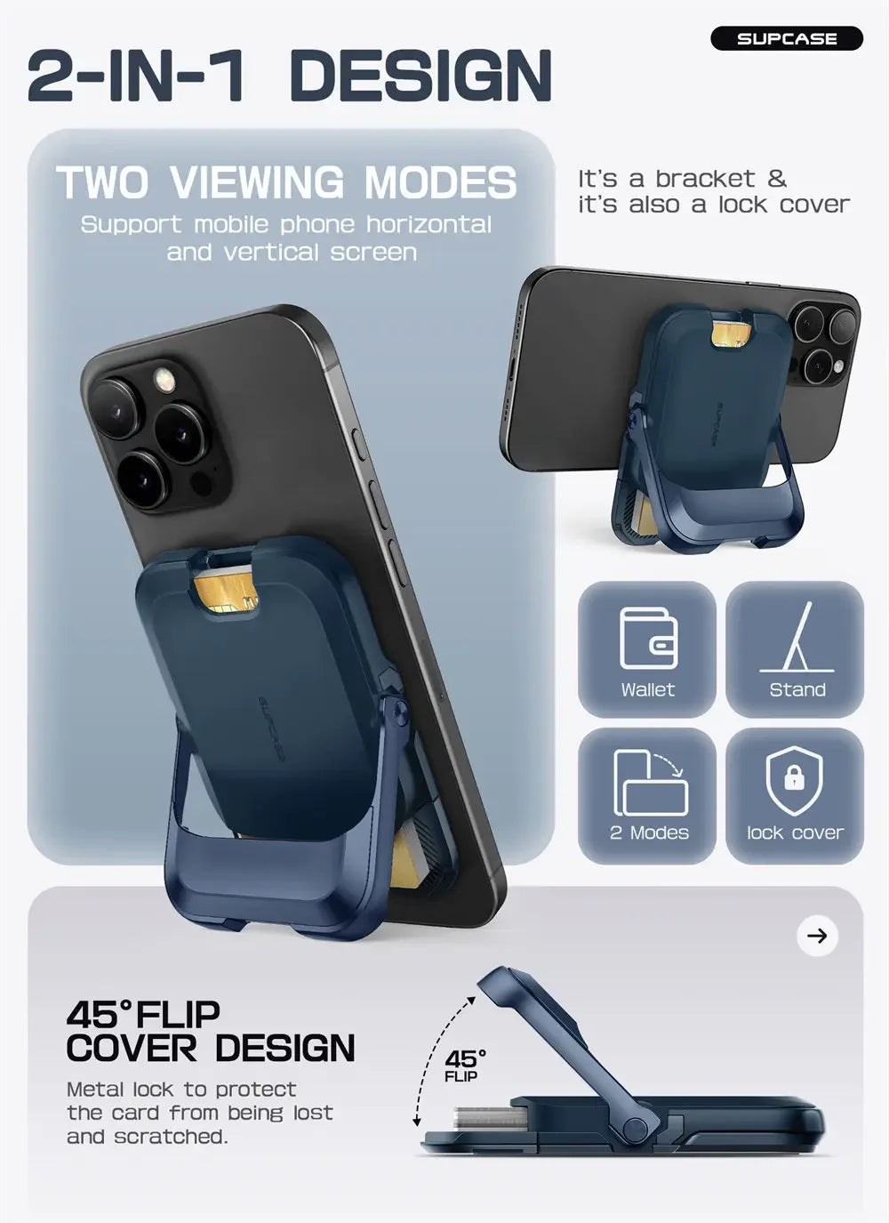 SUPCASE Magnetic Wallet Phone Stand Card Holder for iPhone 16/15/14/13 Series Strong Magnetic Lock Wallet with Stand