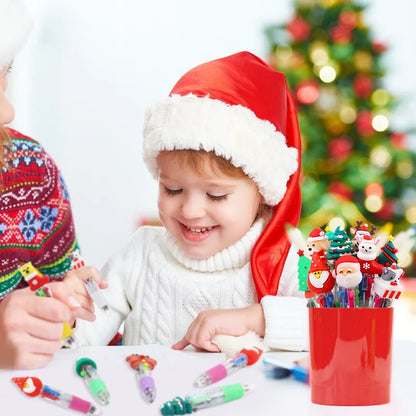 5-30Pcs Cartoon Christmas Pens Kids Birthday Party Christmas New Year Gift Favors Mini 4 Colors Ballpoint Pen Goodie Bag Stuffer