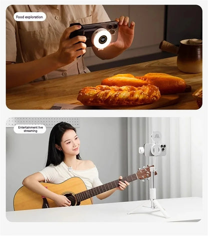 2in1 For Travel, Desktop, Selfies, Video, Makeup Portable Foldable Magnetic Rechargeable Ring Fill Light Phone Holder Perfect