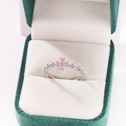 Pink Zircon Bow Heart Rings For Women Gold Plated 18K Plated Adjustable Heart Ring 2026 Trend Wedding Aesthetic Jewelry Gift