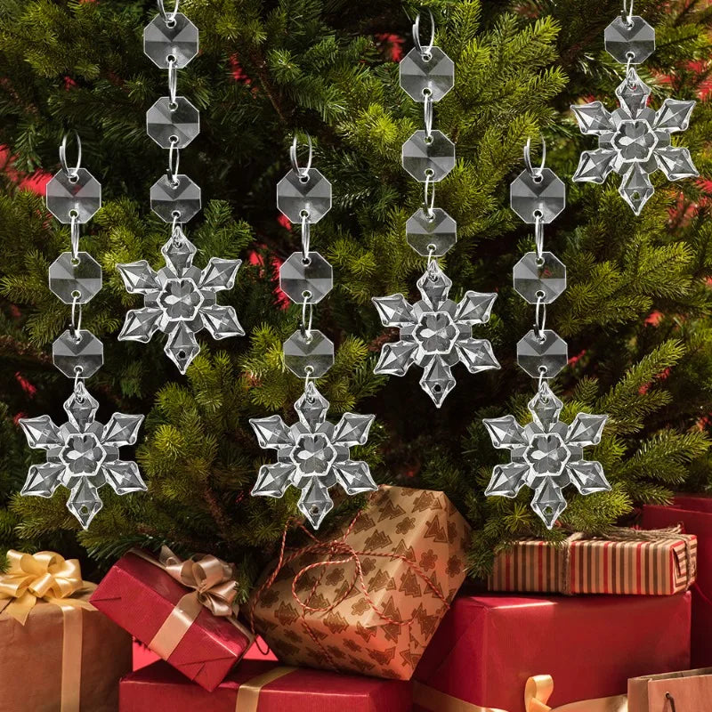5-48Pcs Christmas Ornaments Crystal Tree Decorations Transparent Ice Strip Pendant DIY Teardrop Chandelier Xmas Wedding Beads