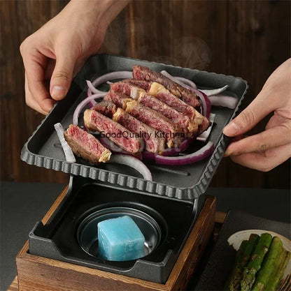 Dining room single and double tableware Cast iron barbecue plate Square alcohol oven baking tray Korean style barbecue stove set