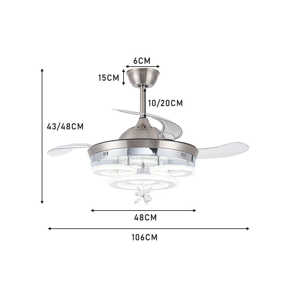KOMORE Modern Style Indoor Round Ceiling Fan with Light and Remote, 3 Colour Temperature for Office, Living Room, Bedroom
