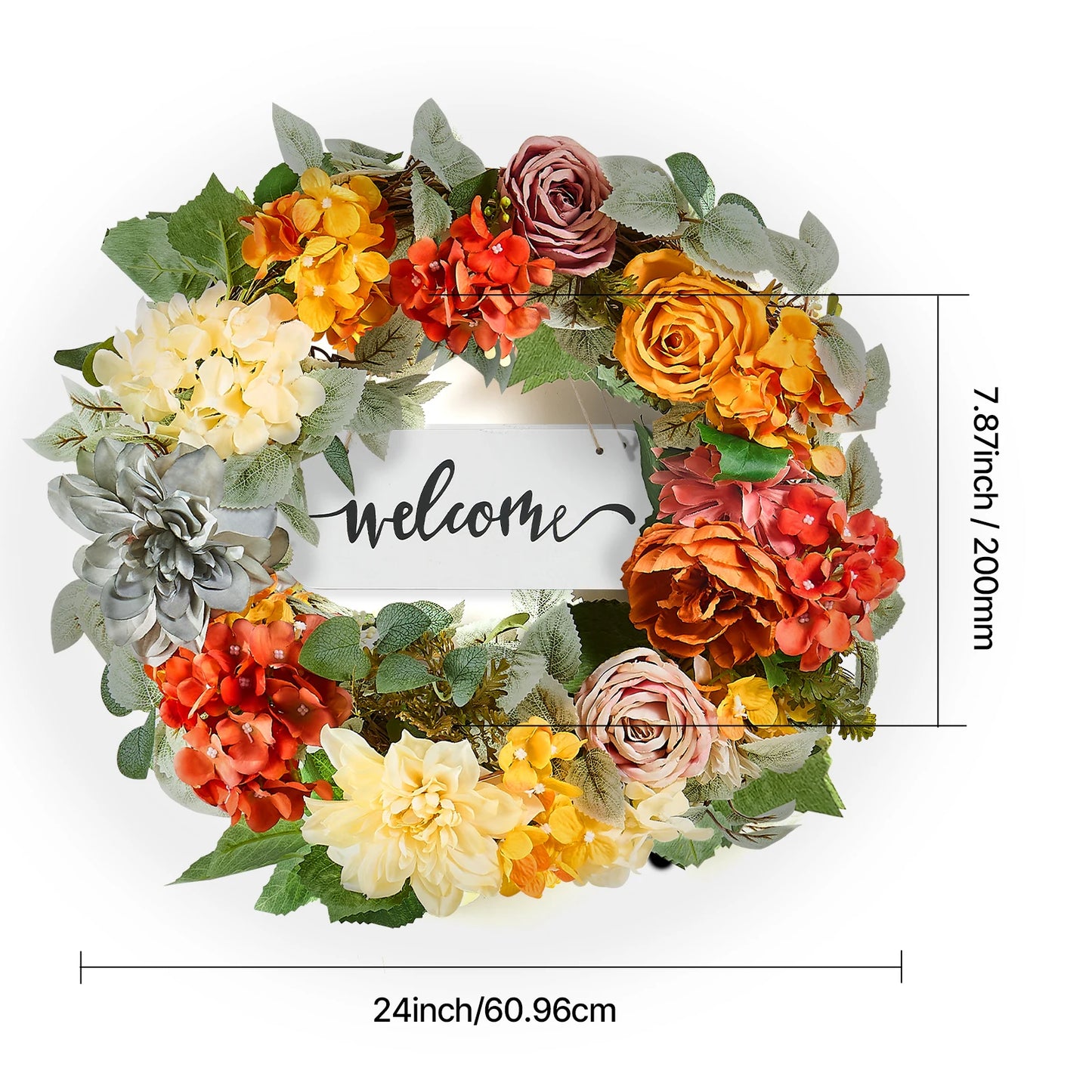 VEVOR Artificial Decorative Wreath Decorated with Peonies Hydrangeas Babysbreath Year Round Wreath for Wall Wedding Decorations