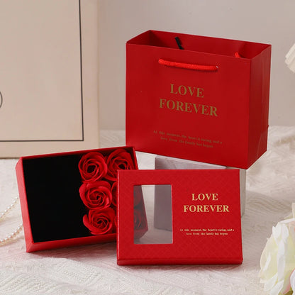 Valentine's Day Window Opening Jewelry Box Heart Four-leaf Clover Pendant Gift Packaging Box Bag Romantic 6 Rose Box