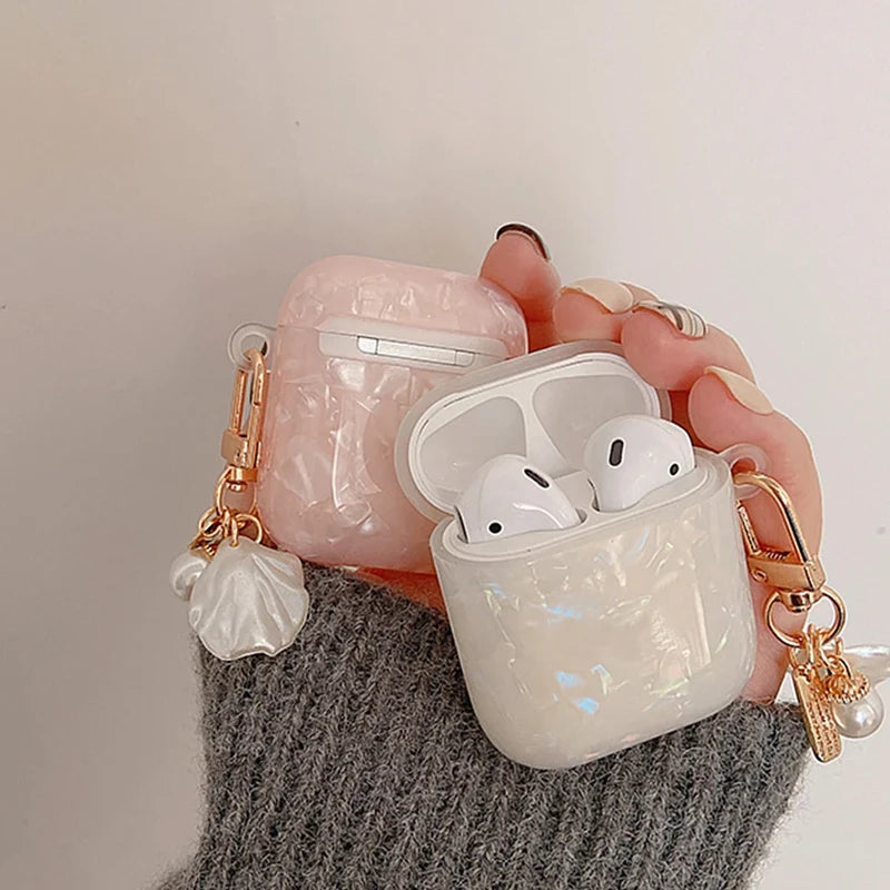 Dreamy Pearl Shell Soft Case with Keychain Pendant For Apple AirPods 4 3 Pro 2 1 Wireless Earphone Accessories Headset Box Cover