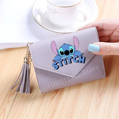Disney Stitch Women Wallets PU Leather Female Purse Multi-Cards Holder Fashion Cartoon Stich Hasp Gifts Coin Anime Short Wallet