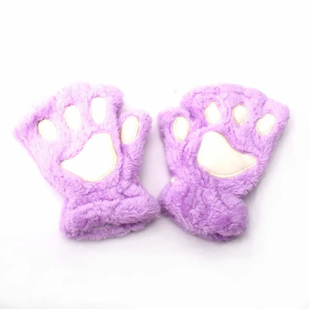 Kids Cat Paw Gloves - Kawaii Half-Finger Mittens for Children
