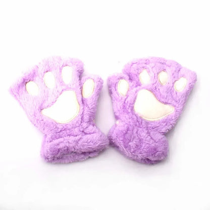 Kids Cat Paw Gloves - Kawaii Half-Finger Mittens for Children