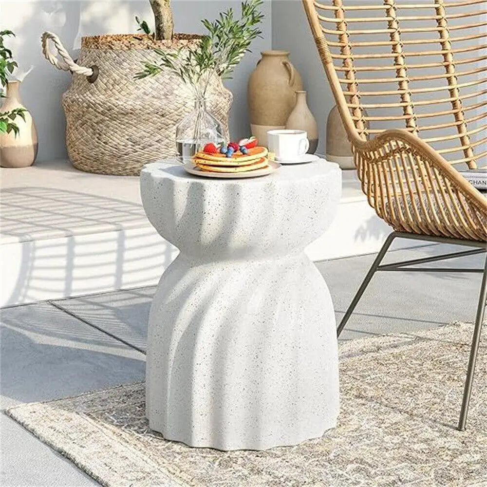 Contemporary Lightweight Concrete Accent Side Table Patio Hourglass Side End Table Garden Stool for Living Room Office