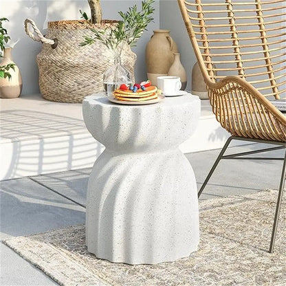 Contemporary Lightweight Concrete Accent Side Table Patio Hourglass Side End Table Garden Stool for Living Room Office