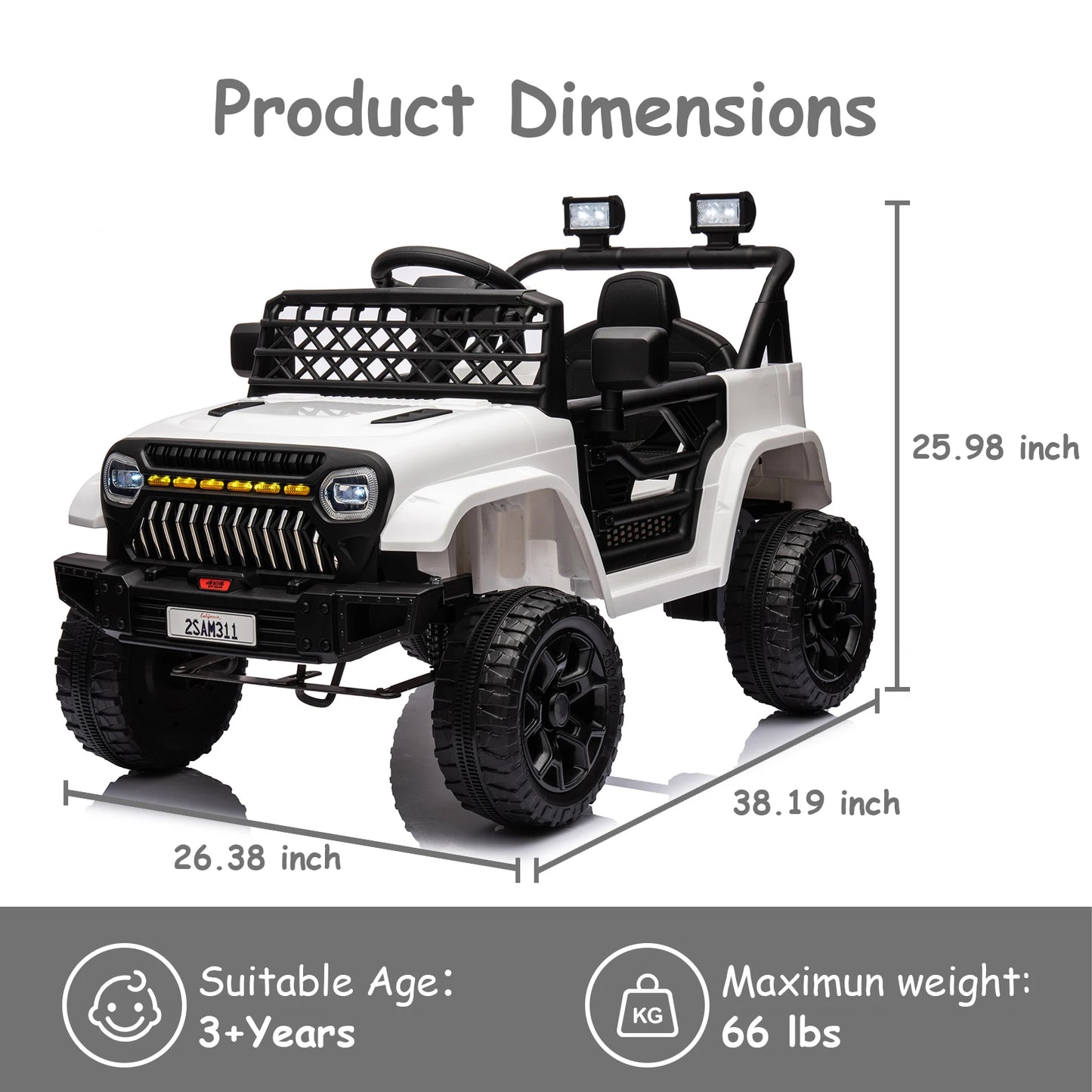 12V Ride On Car for Kids Electric Vehicle Toddles Battery Powered Truck Car Toy with Remote Control, 4-Wheel Suspension
