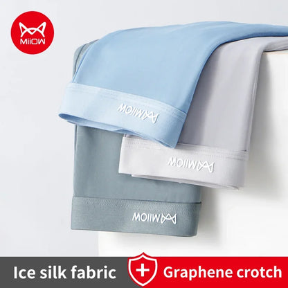 MiiOW 3Pcs Summer Thin Ice Silk Men Boxershorts Graphene Antibacterial Man Underwear Breathable Cool Men's Panties Boxershorts