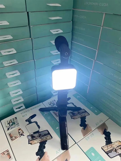 Phone Vlogging Starter Kit: Tripod, Holder, Mini Microphone, LED Light for TikTok Live & YouTube