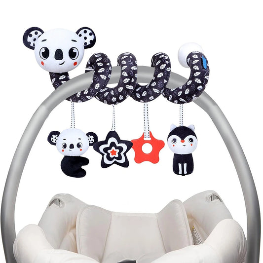 Newborns Spiral Hanging Activity Stroller Toy Baby Carseat Toy Black & White Lion Koala Rattle  for Crib Mobile Sensory Toy Gift