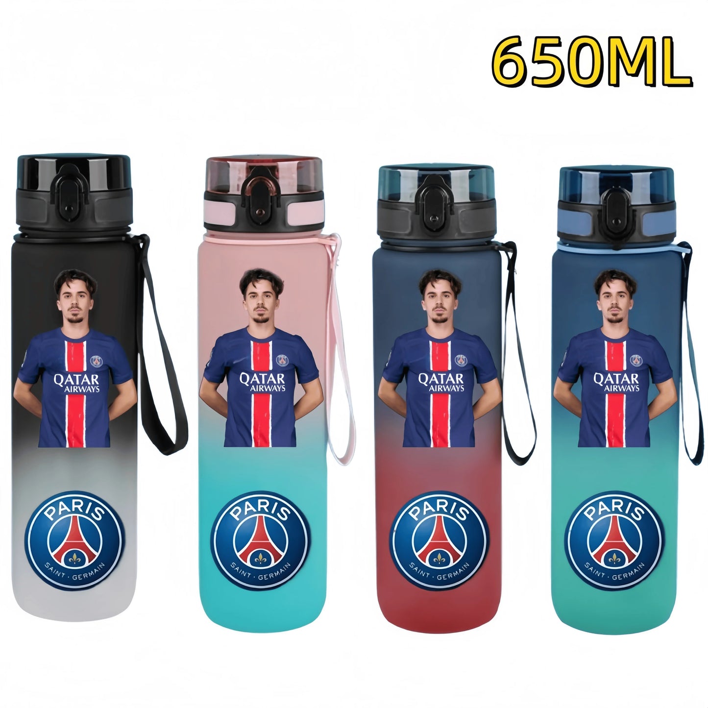 650ml 2025 Champion Team Football Star Water Cup Désiré Doué Portable Large Capacity Sports Fitness Flip Cover Drinking Bottle