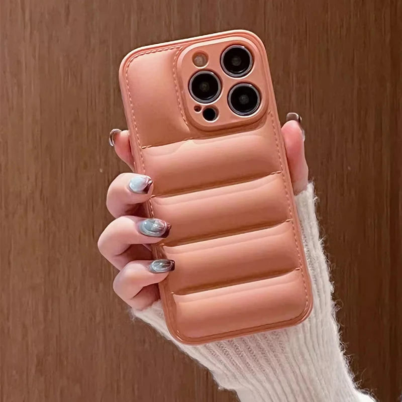 Colorful Down Jacket pattern silicon phone case for iPhone 16 15 14 13 12 11 Pro Max Plus full camera shockproof soft back cover