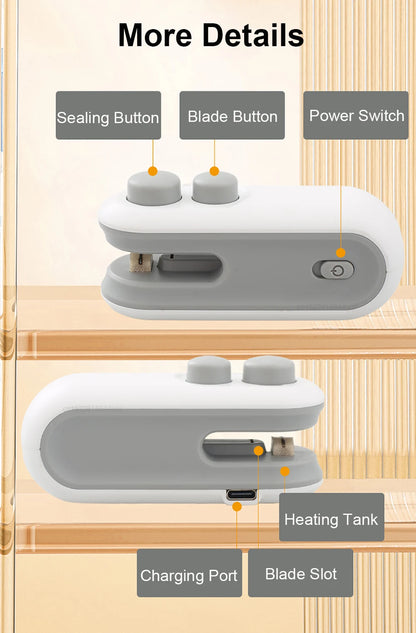 Mini Sealing Machine 2IN1 Heat Sealer Storage Bag Package Plastic Food Sealer USB Rechargable Clip Bag Handheld Food Heat Sealer