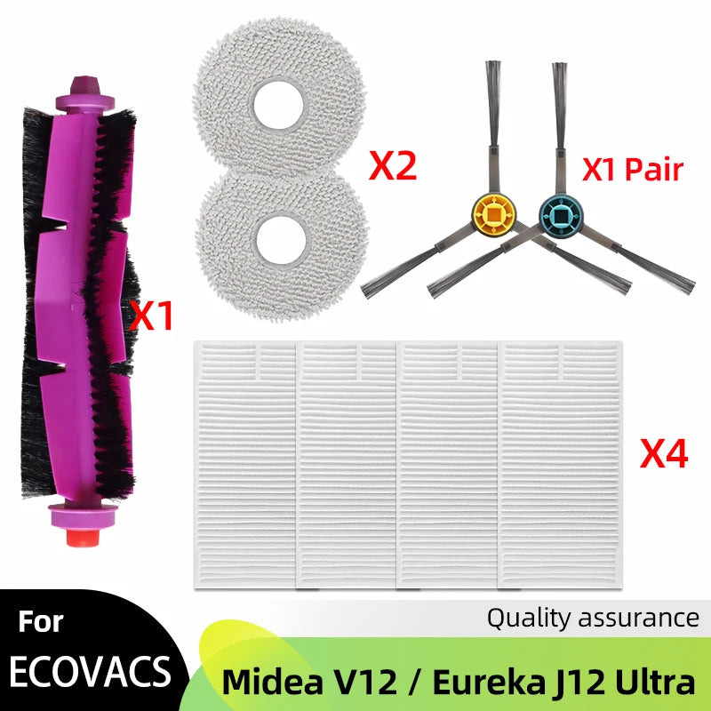 Fit For ( Midea V12 / Eureka J12 Ultra ) Roller Side Brush Hepa Filter Mop Cloth Dust Bag Robot Vacuums Accessory Part