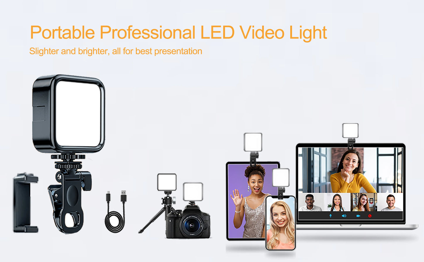 Portable LED Selfie Light for iPhone Samsung iPad Mobile Phone Laptop Clip Rechargeable Flash Fill Photo Video Photography Lamp