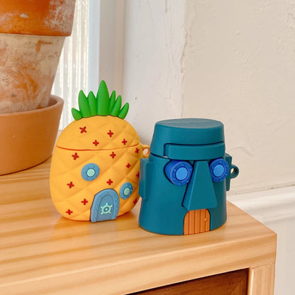 Pineapple Wooden Man Cute Cartoon Silicone Case For Apple Airpods 3 2 1 Pro With Keychain Case Wireless Charging Soft Cover Box