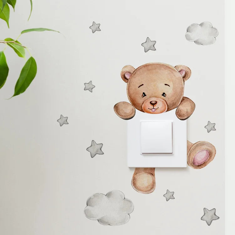 Cute Giraffe Bear Elephant Star Switch Sticker Kid Baby Bedroom Decoration Self-adhesive Home Decor Wallpaper Child Wall Decals