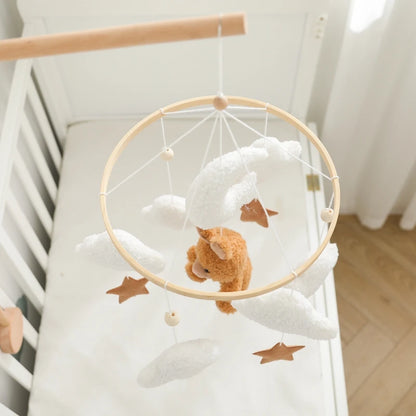 Wooden Crib Mobile Baby Bed Bell Rattle Toy Soft Felt Cartoon Bear Mobile Hanging Newborn Music Box Bed Bell Hanging Bracket Toy