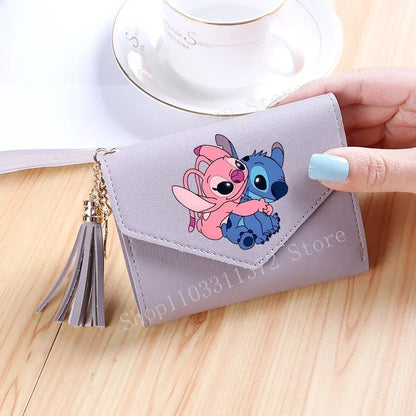 Disney Stitch Women Wallets PU Leather Female Purse Multi-Cards Holder Fashion Cartoon Stich Hasp Gifts Coin Anime Short Wallet