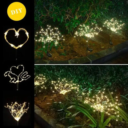 2X Solar Power 150LED Firework Garden Path Light Starburst Stake Outdoor Lamp UK