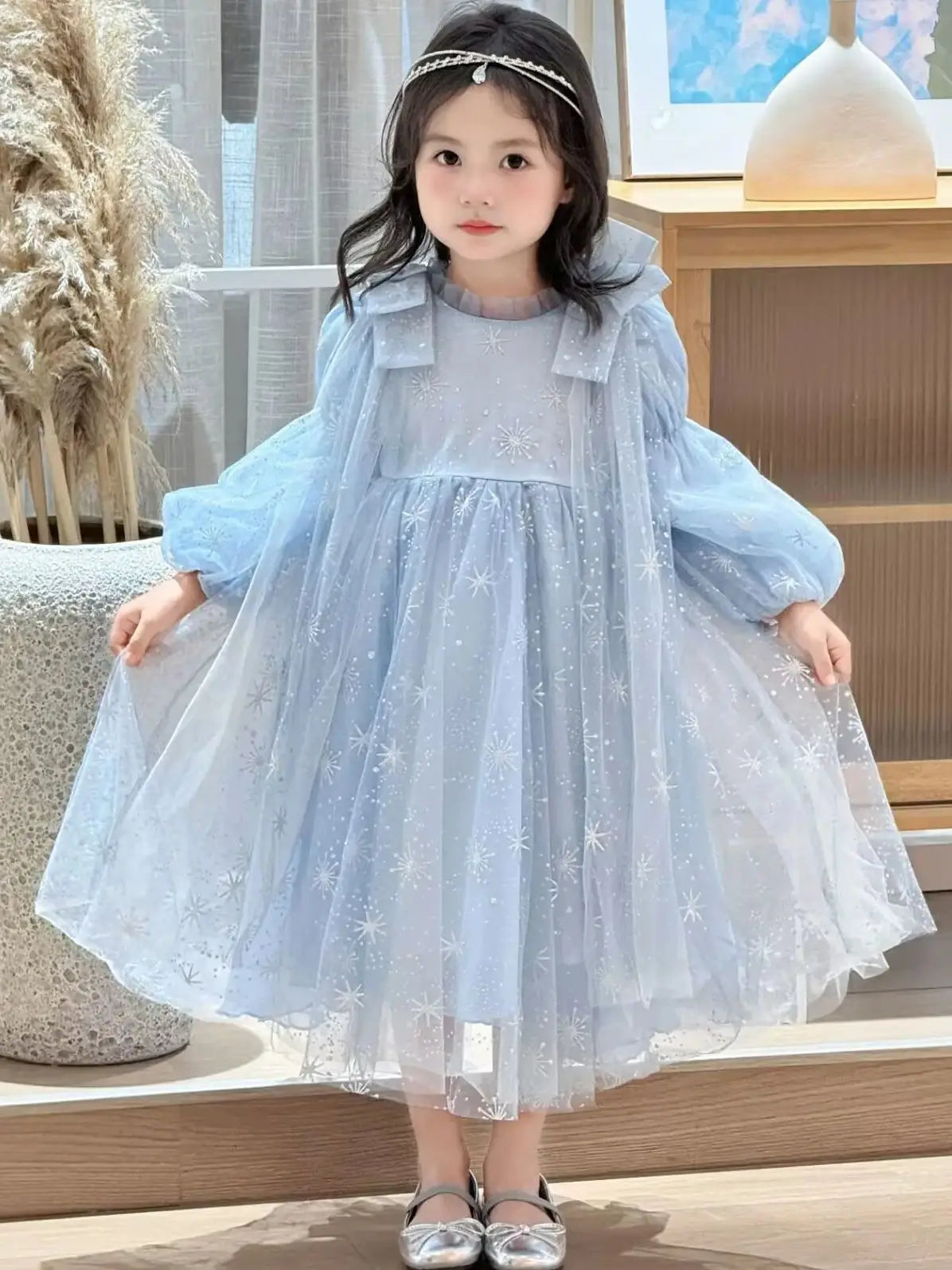 Girl's Elsa Frozen Princess Dress Long Sleeve Gown Elegant Costume for Baby Girl Birthday Party One-piece Dresses 3-9 Years Old