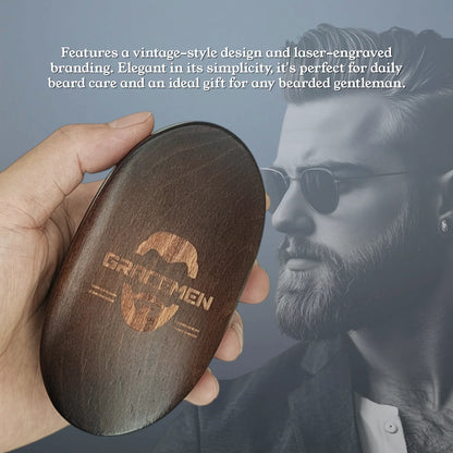 Gracemen Premium Dark Retro Beard Brush Oval Facial Brush for Men - 100 % Boar Bristle and Old-Styled Wooden Handle Hair Comb