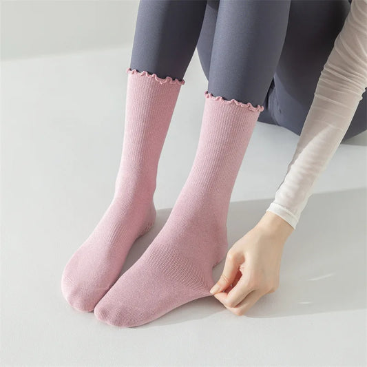 Yoga socks, boneless mid tube socks, sports anti slip thin fit, fitness Pilates combed cotton women's socks