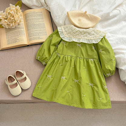 Autumn 0-6Yrs Girls Princess Dress Baby Girl Clothes Clothes Butterfly Collar Baby Girl One Piece Clothes Embroidery Kids Dress