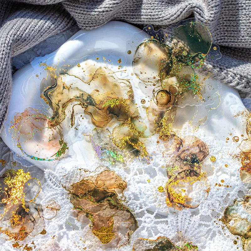 15 Pcs Creative Watercolor smudging hot stamping Stickers hand tent DIY Stick Labels Scrapbooking Material Junk Journal Supplies