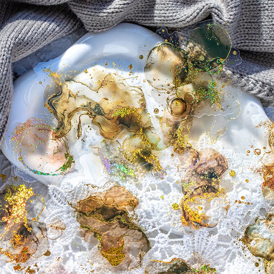 15 Pcs Creative Watercolor smudging hot stamping Stickers hand tent DIY Stick Labels Scrapbooking Material Junk Journal Supplies