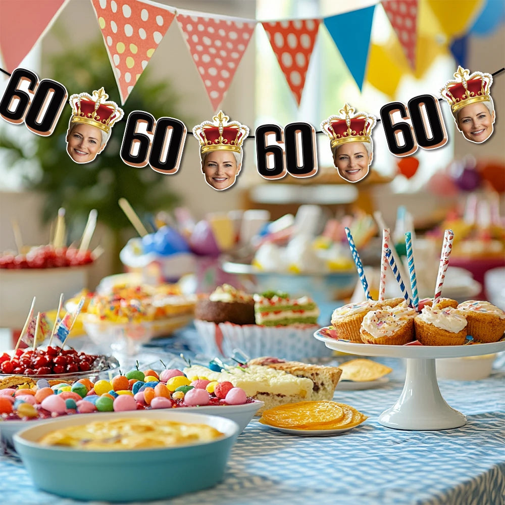 1set 8pcs Custom Birthday Photo Banner Personalized Face Photo Bunting Banner for Adult Birthday Party Favors Birthday Banner