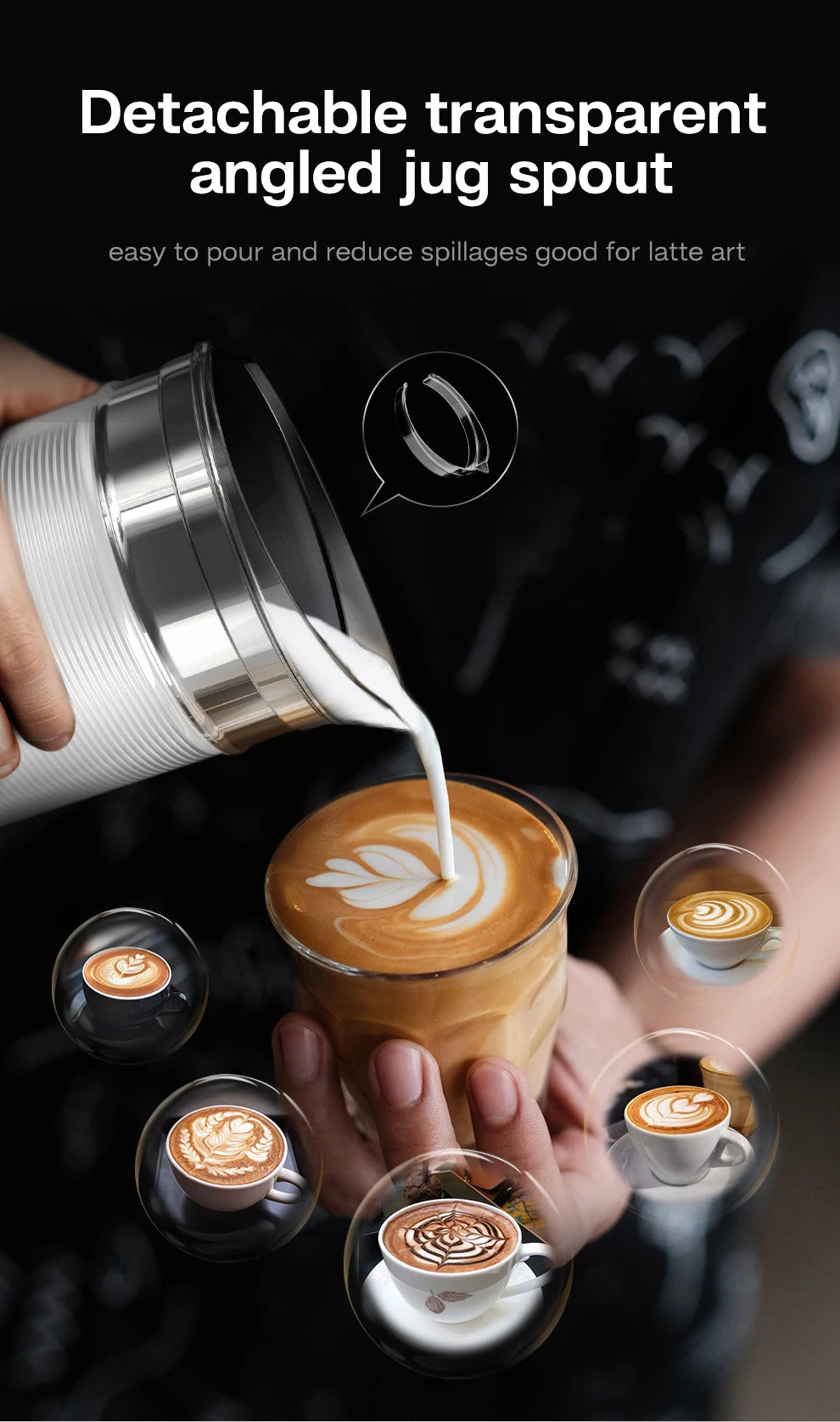 HiBREW Milchaufschäumer, Milchaufschäumer, Schokoladenmischer, Kalt-/Heißmilch, Latte Macchiato, Cappuccino, vollautomatisch, Milchwärmer, Cool Touch M1A