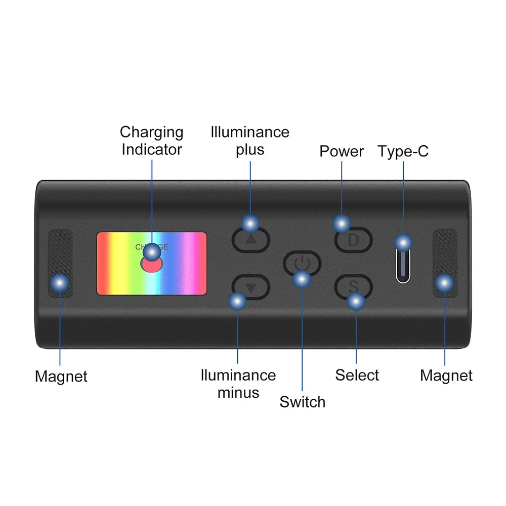 Minifocus Mini RGB Tube Light Handheld led Photography Stick Video Wand Fill Lamp Magnetic 2500-9000K for Vlog Youtube TikTok
