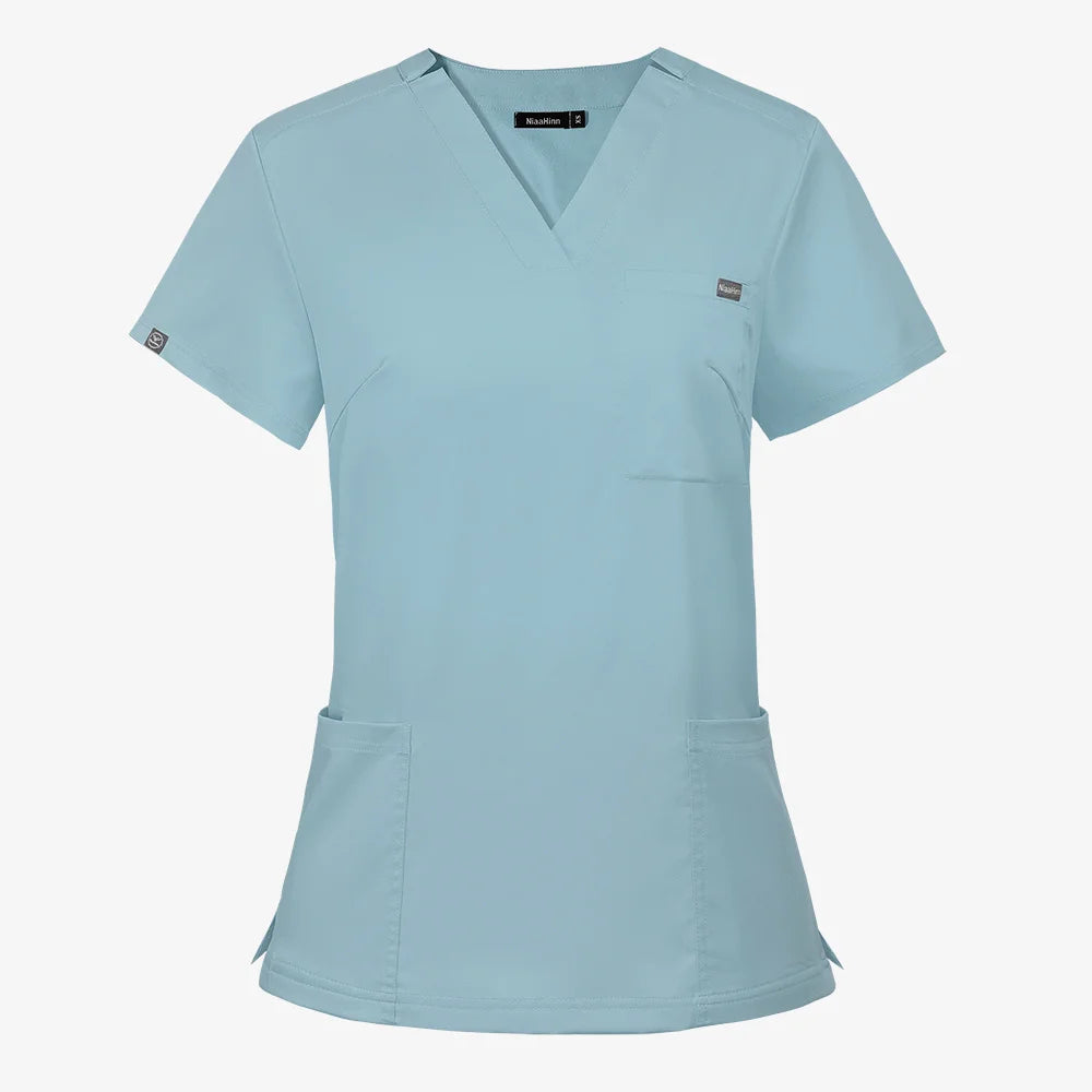 Hospital Nursing Uniform Surgery Scrubs Tops Women Short Sleeved Shirts Dental Clinic Workwear Nurse Blouse Doctor Clothes Black