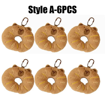Cartoon Capybara Pendant Decoration Soft Plush Bread Key Chain Plush Stuffed Croissant Food Plush Keychain Hanging Accessory